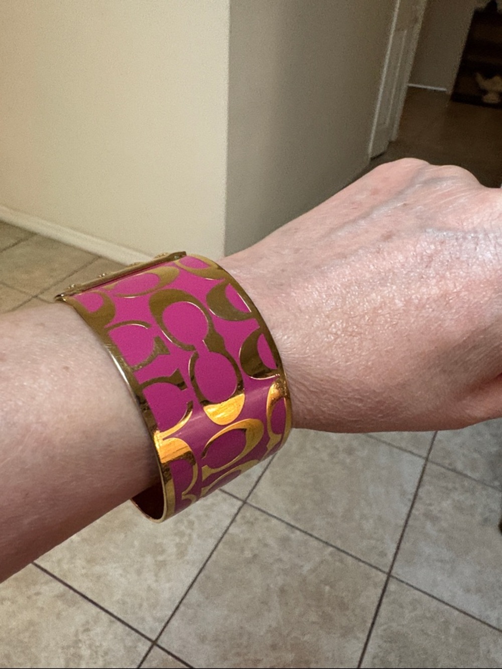 Coach Pink and Gold Logo Cuff Bracelet - Picture 4 of 7